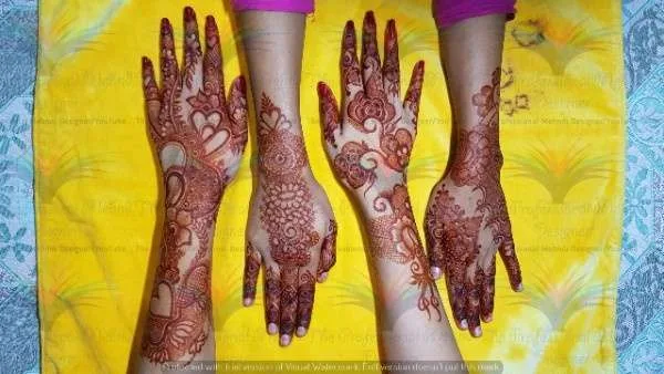 pair of hand with cone mehndi
