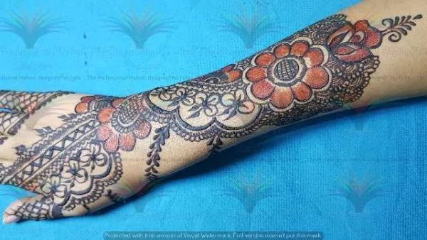 50 Best Backhand Mehndi Design Pictures and Videos 34 Full Hand Back Side Mehndi Design Multii Colour Mehndi used