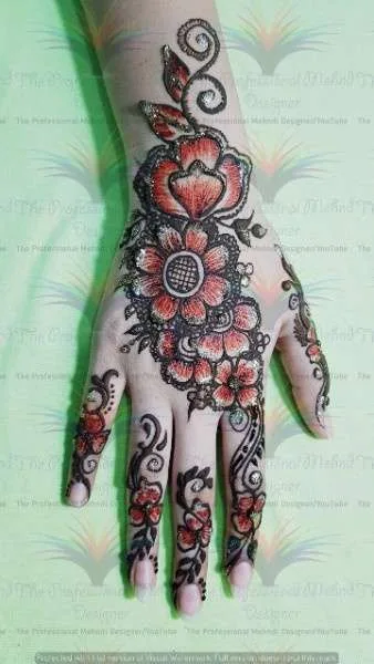 wao design of flower cone mehndi designs on back hand side