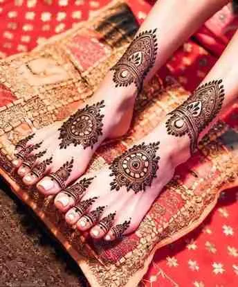 foot of dulhan with cone mehndi