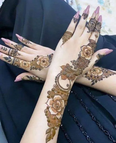 50 Best Backhand Mehndi Design Pictures and Videos 47 Both hand back side mehndi
