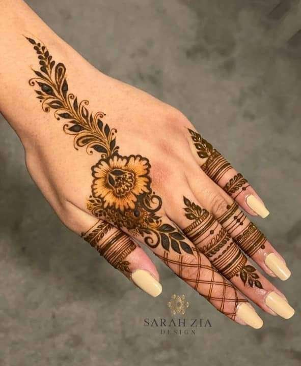 100+ Amazing Fingers Mehndi Designs for Every Occasion – Fingers Mehndi Designs Collection 37 Hand backside mehndi design