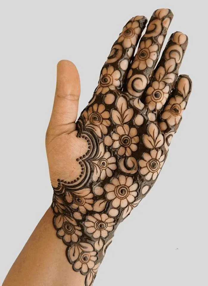 50 Best Fronthand Palm Mehndi Design Picture and Videos 12 front hand palm design of cone mehndi
