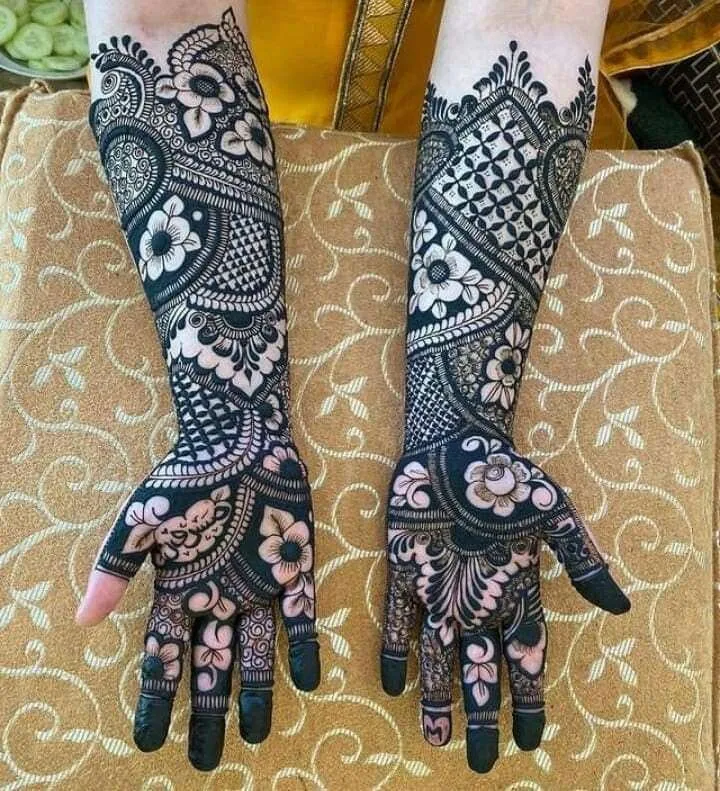 50 Best Fronthand Palm Mehndi Design Picture and Videos 5 front hand palm design of cone mehndi
