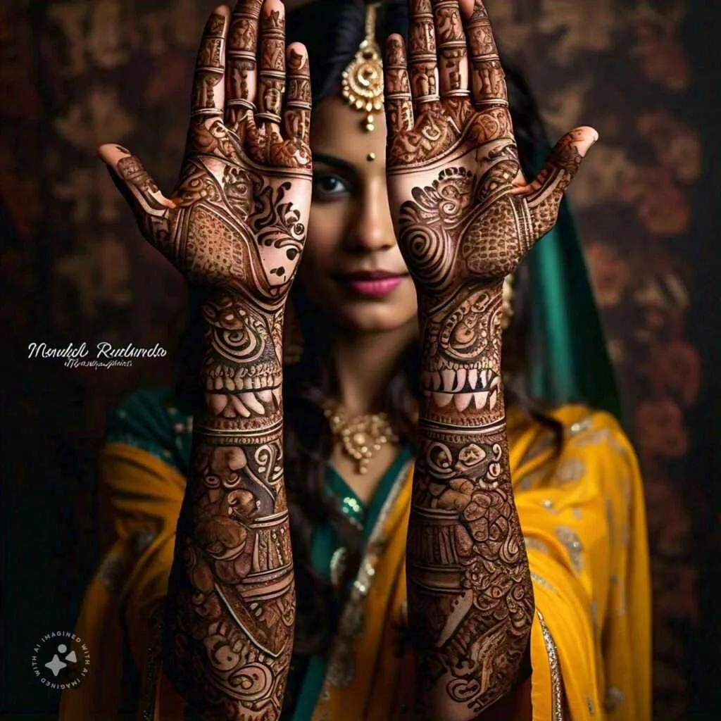 500+ Captivating Backhand Mehndi Designs: A Visual Showcase 264 fronthand plam mehndi ai generated