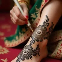 mehndi design applied on hand front and back side