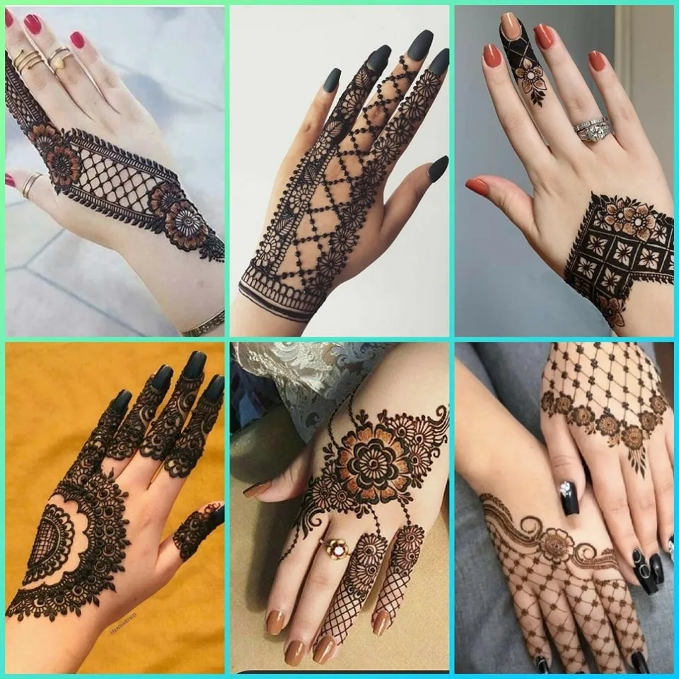 mehndi design applied on hand front and back side 