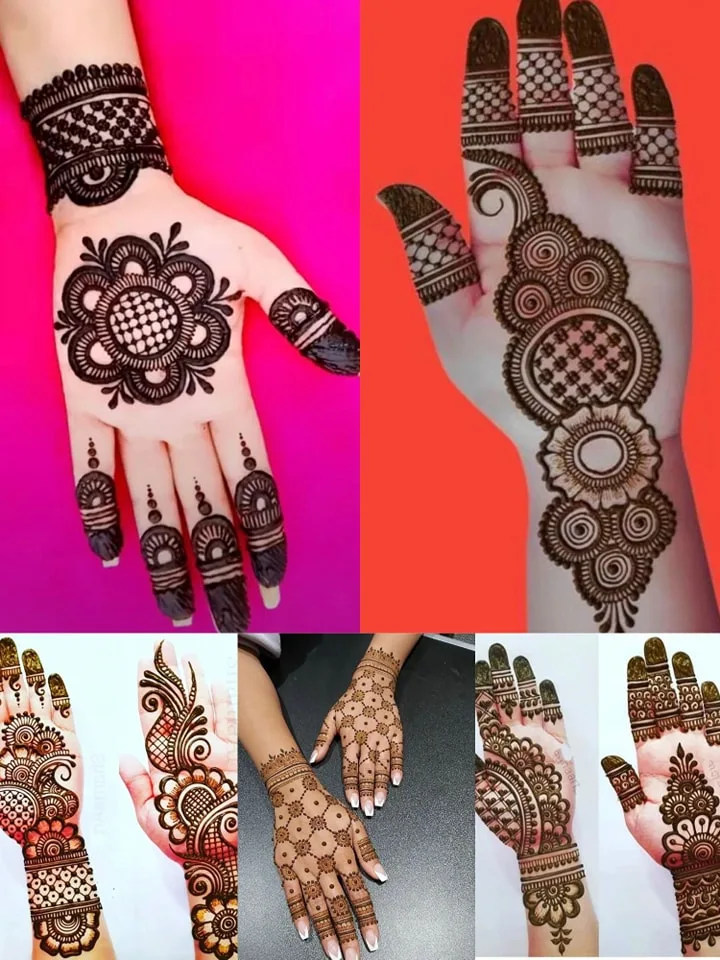 mehndi design applied on hand front and back side 