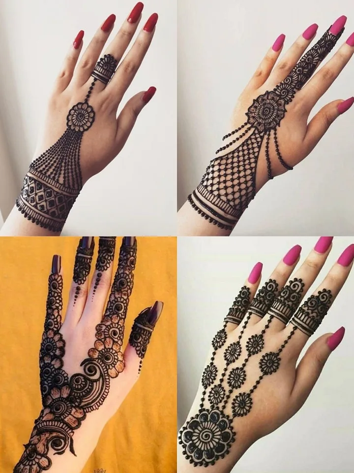 mehndi design applied on hand front and back side 