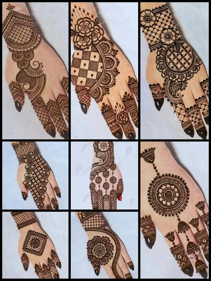 mehndi design applied on hand front and back side 