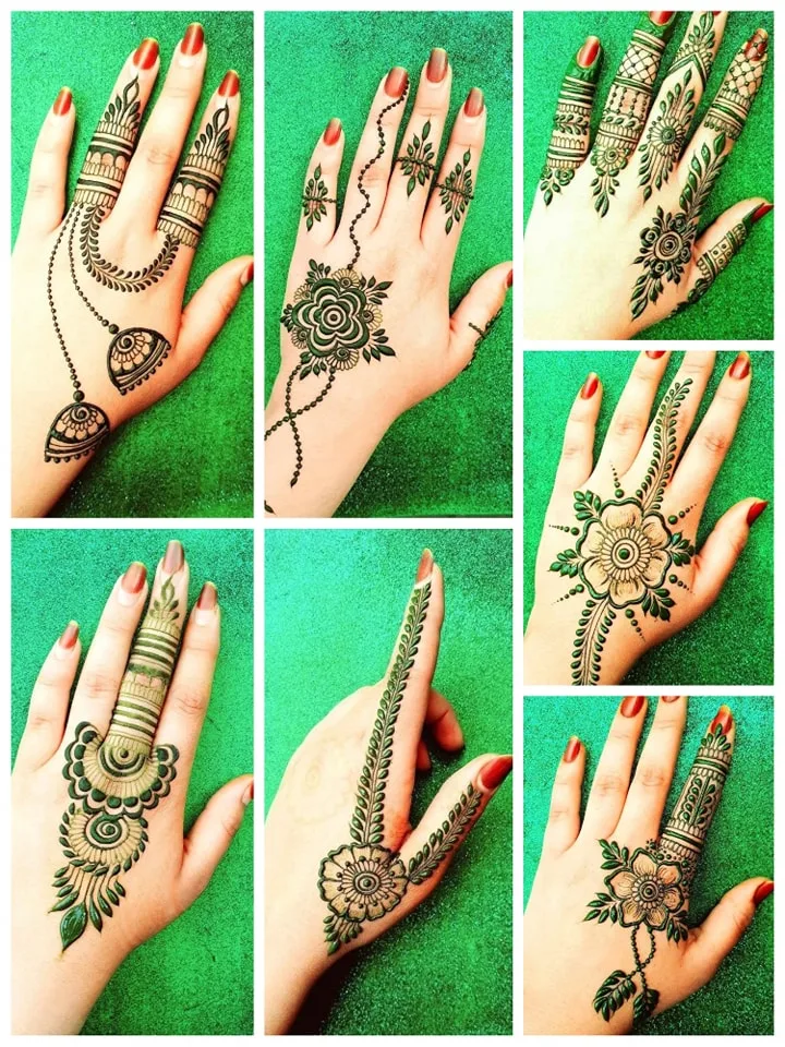 mehndi design applied on hand front and back side 
