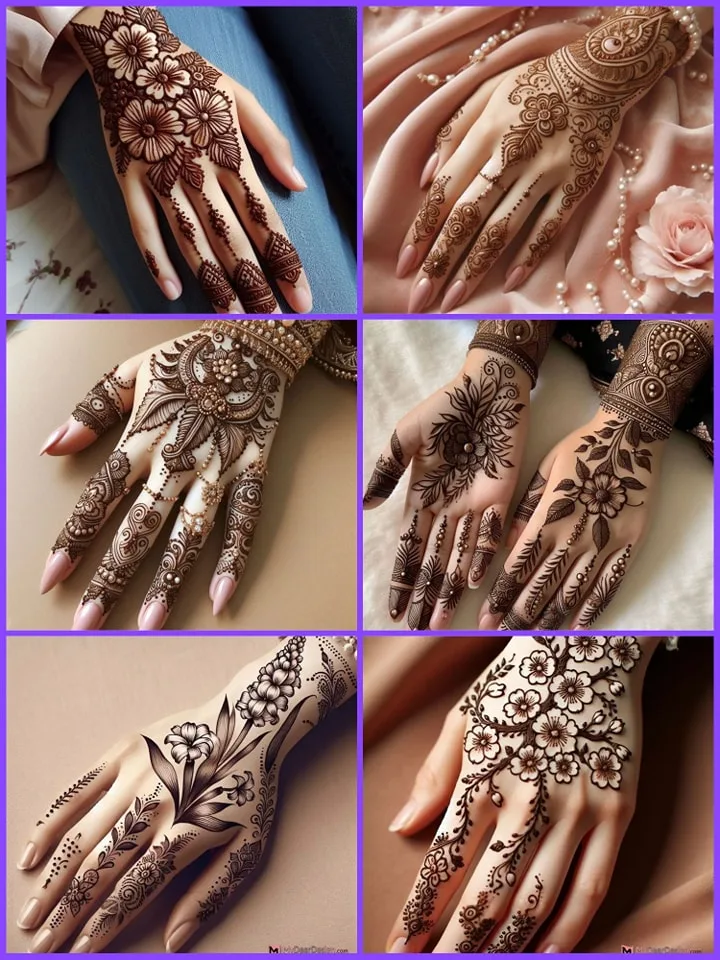 mehndi design applied on hand front and back side 
