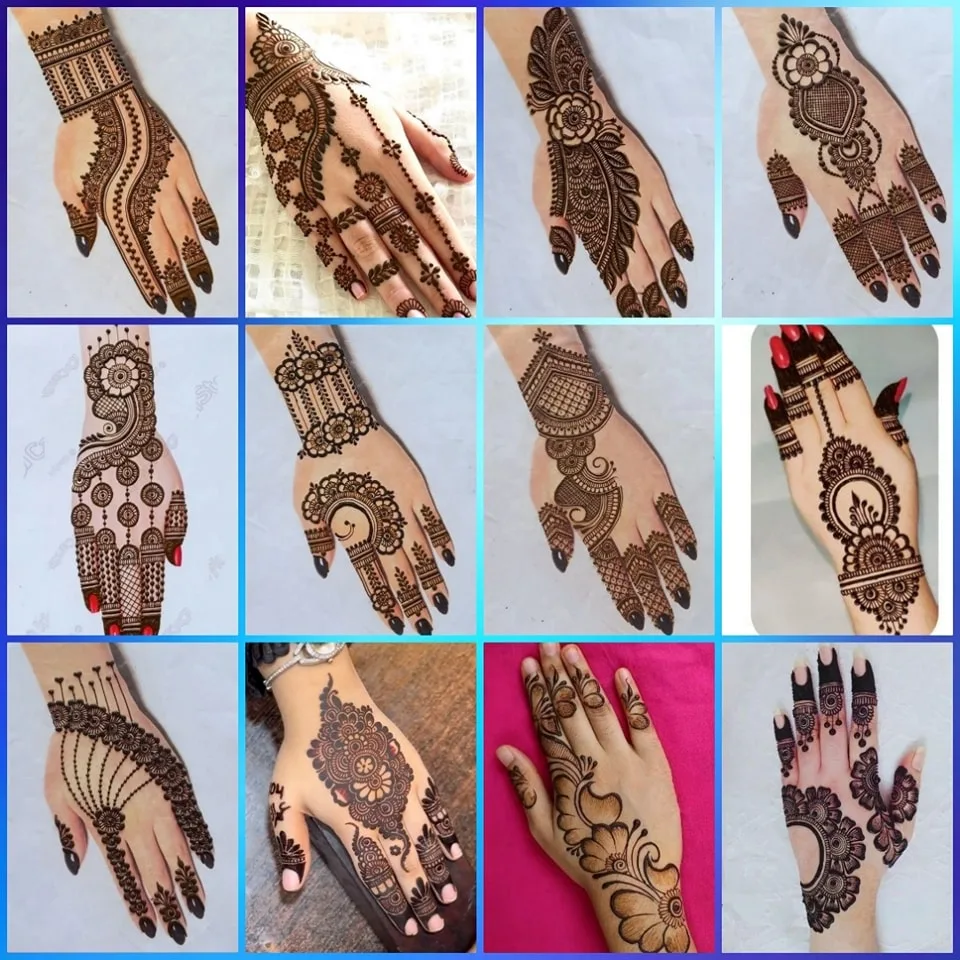 mehndi design applied on hand front and back side 