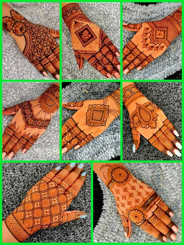 mehndi design applied on hand front and back side 