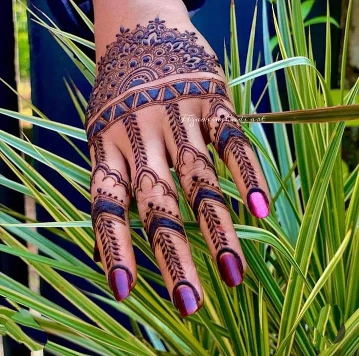 250+ Best Mehndi Designs for Hand Picture and Videos 99 back side mehndi design with greenary