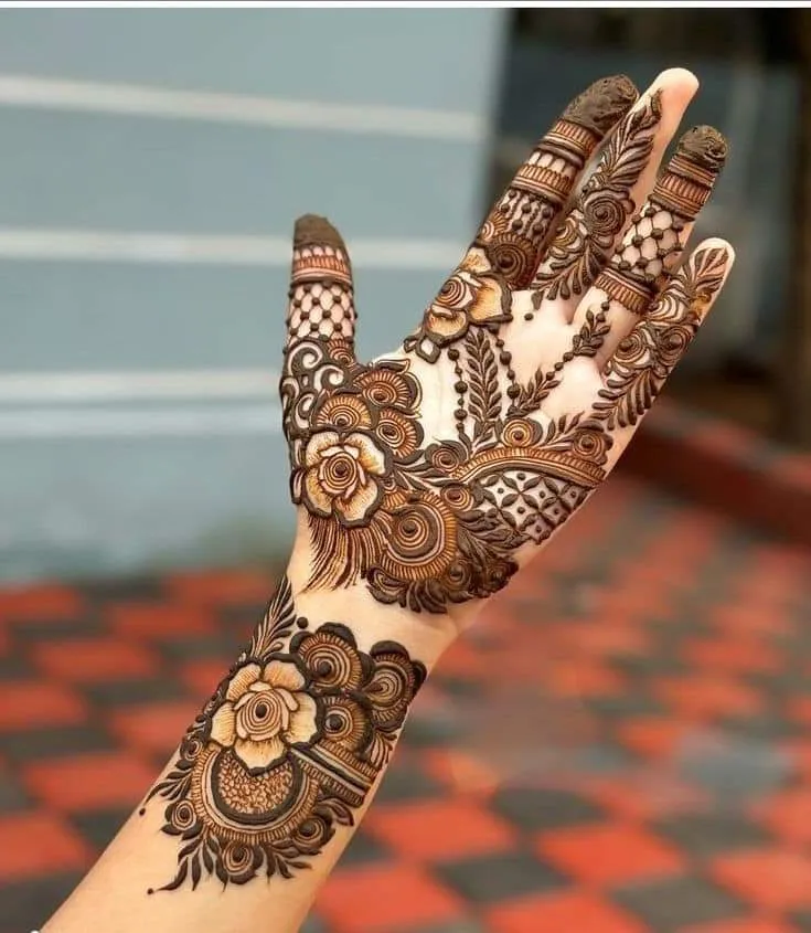 250+ Best Mehndi Designs for Hand Picture and Videos 88 best front hand plam mehndi show off with tyles background