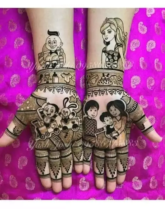 250+ Best Mehndi Designs for Hand Picture and Videos 83 both hand mehndi applied on front hand side