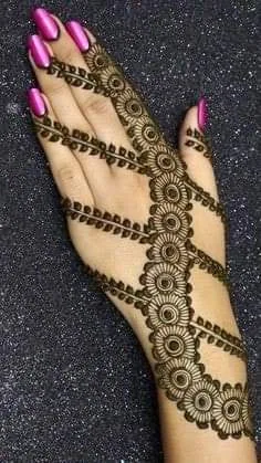 250+ Best Mehndi Designs for Hand Picture and Videos 40 lining sytle mehndi applied on back hand side