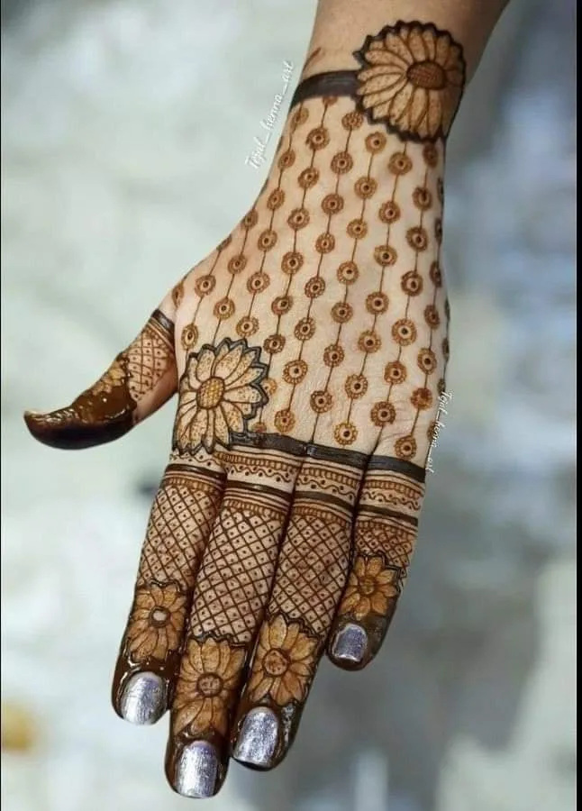 250+ Best Mehndi Designs for Hand Picture and Videos 29 netting syle mehndi design with white background
