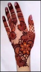 Red Colour Front hand side Mehndi Design Photo