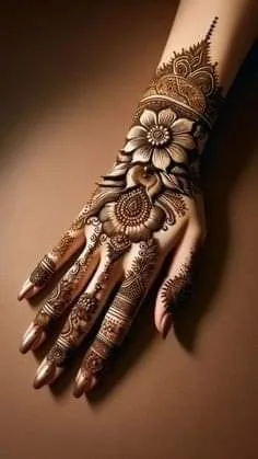 25 Beautiful Mehndi Designs for Front Hand, Back Hand Side & Feet 6 Flower Mehndi Design back hand side