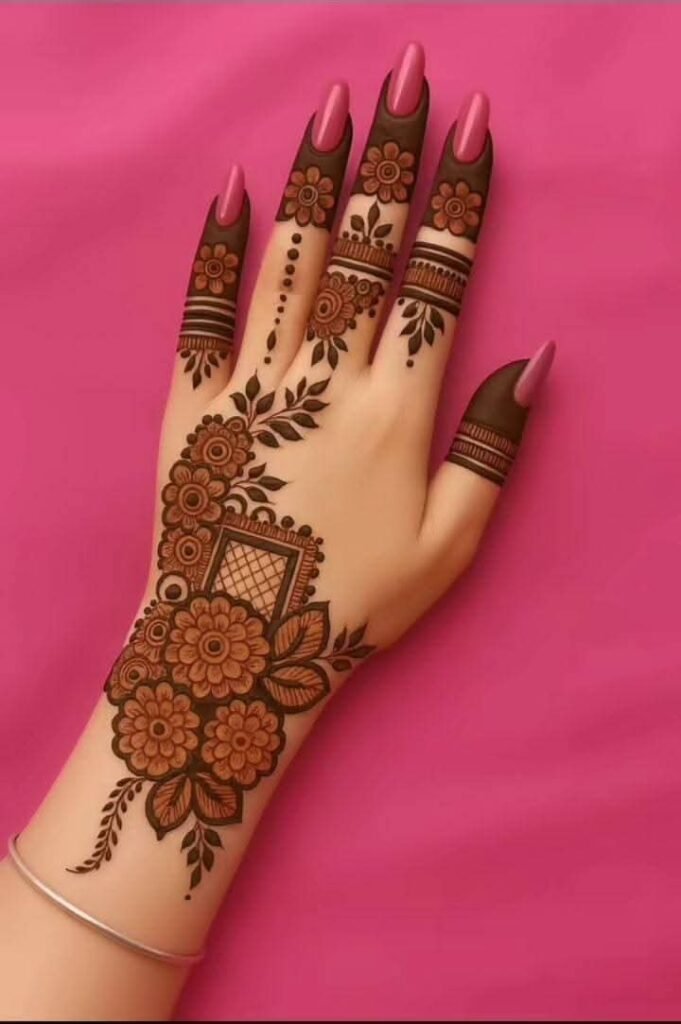 beautiful flower mehndi design on back hand side