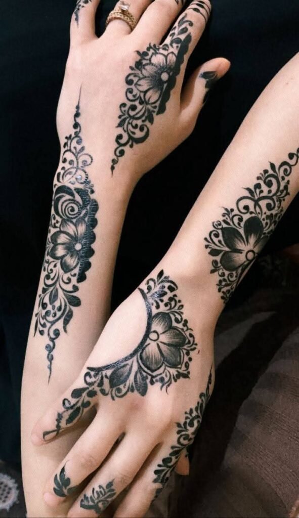Simple Back Hand Mehndi Design – Latest Stylish Patterns for Girls 9 black mehndi design of flower patterns