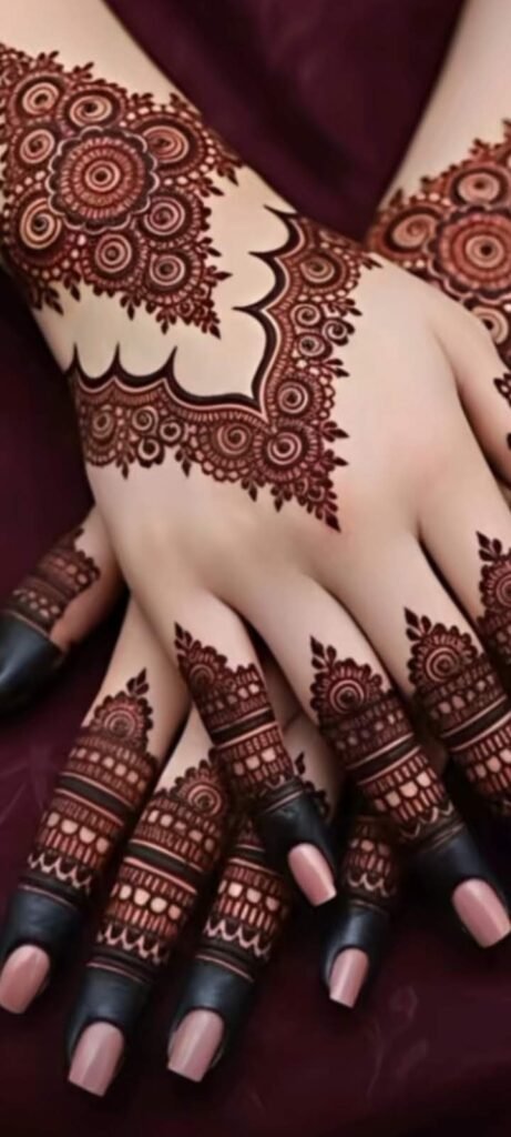 hand back side and fingers mehndi design