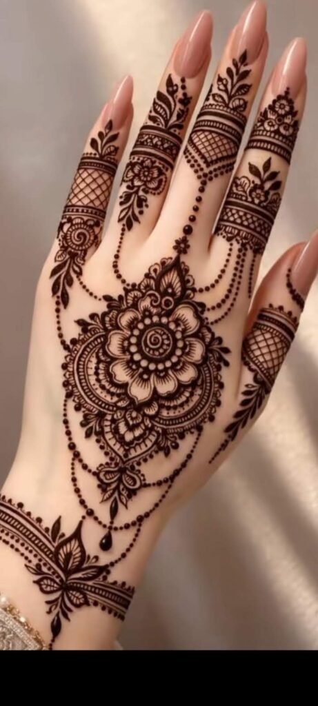 jewellery pattern mehndi design on back hand side