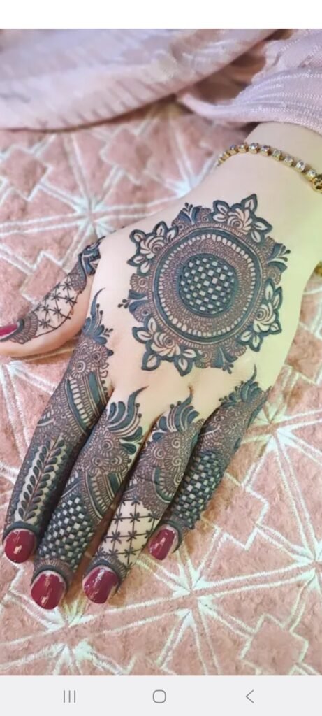 tikki syle cone mehndi design on back hand side